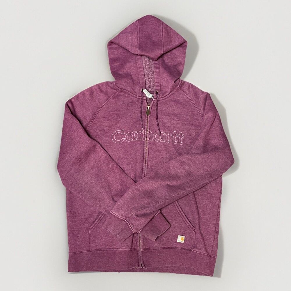 Women’s Carhartt Spell Out Zip Up Hoodie Size Large Purple